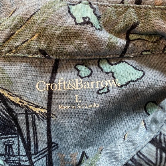 Croft & Barrow Button Up Shirt L Men Blue Short Sleeve Cotton Island Print Aloha - Picture 7 of 9